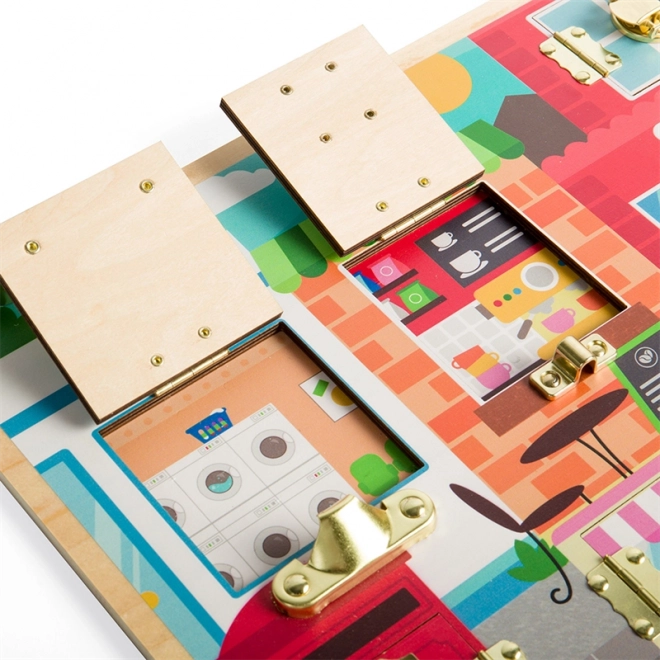 Colorful scenes behind the doors spark curiosity