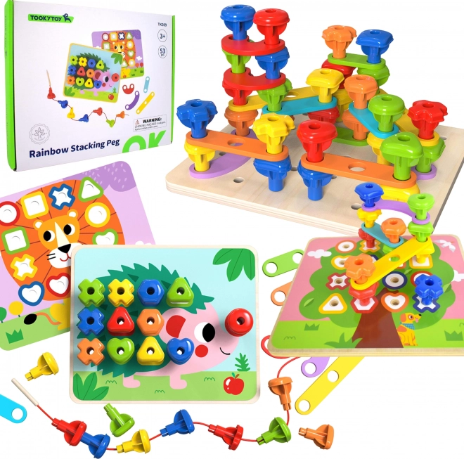 Tooky Toy multifunkciós tábla színes csavarokkal a formák tanulásához