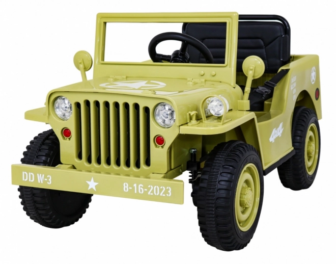 Retro military car for kids beige + 4x4 drive + remote control + 2 luggage racks + slow start + MP3 LED
