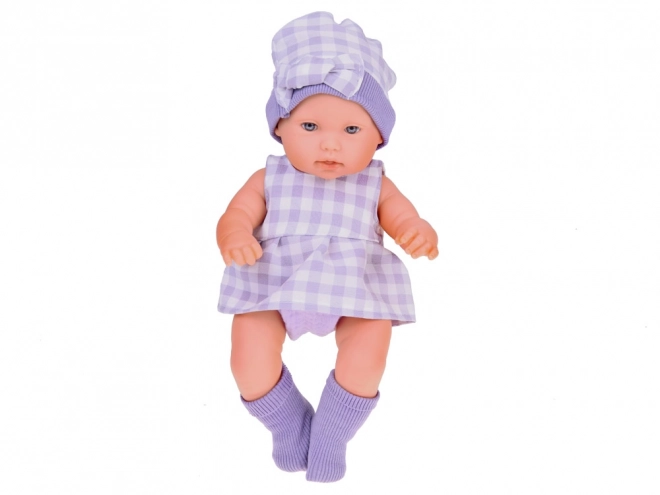 Newborn Doll with Grey Hat and Dress with Bunny Toy