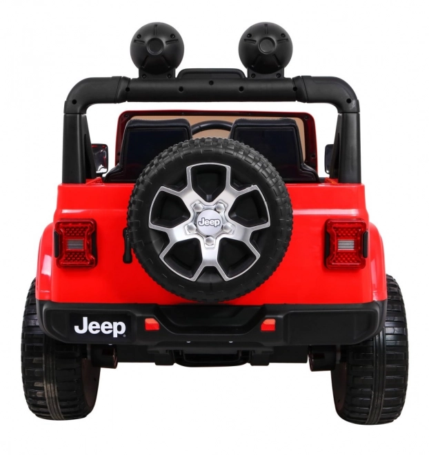 Jeep Wrangler Rubicon baterie pro děti Červená + dálkové ovládání + rádio MP3 LED + kola EVA