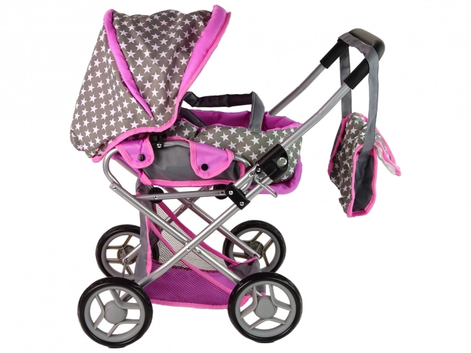 Doll Stroller with Bag Gray Pink Stars