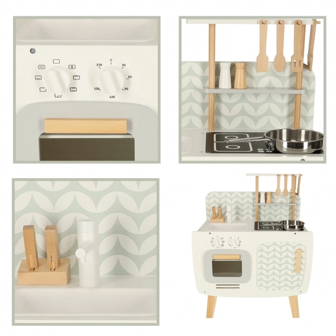 Wooden Play Kitchen Set with Retro Accessories