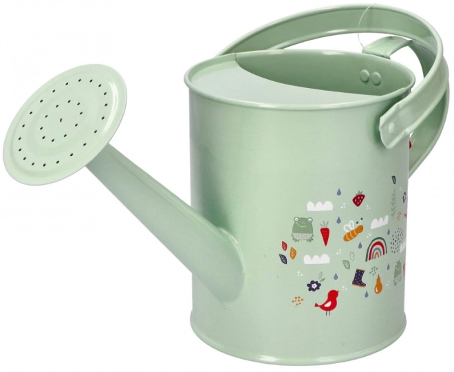 Metal watering can with spring motif
