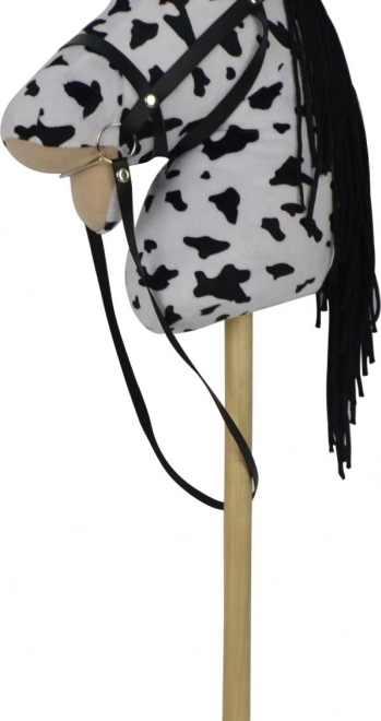 Cavallo di peluche su bastone con suoni, 70 cm, bianco‑nero (appaloosa)