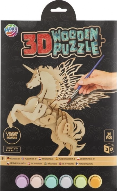 Moxy wooden 3D coloring puzzle unicorn