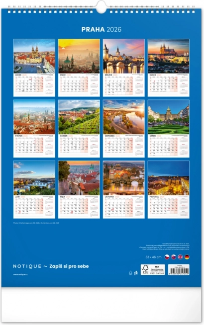 Calendrier mural Prague 2026