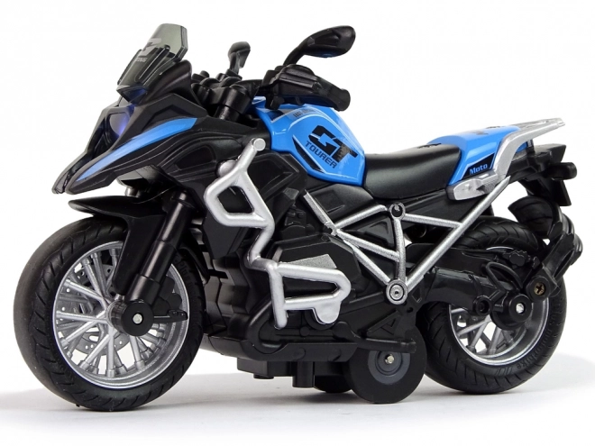 Pull-Back Blue GT Motorcycle Toy 1:14 Scale with Lights and Sound