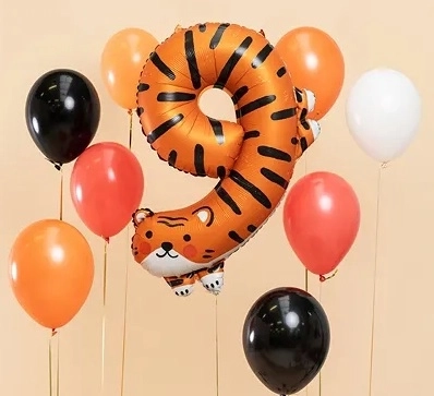 Foil Balloon Number 9 - Tiger Design