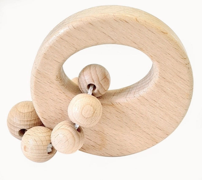 Round Wooden Rattle with Bead Ring