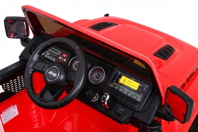 Jeep Wrangler Rubicon baterie pro děti Červená + dálkové ovládání + rádio MP3 LED + kola EVA