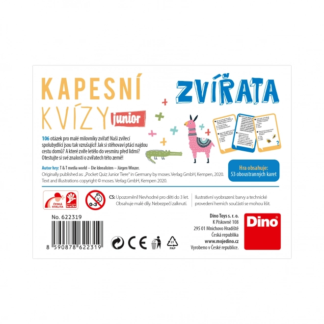 Cestovní společenská hra - Kapesní kvízy Junior – zvířátka