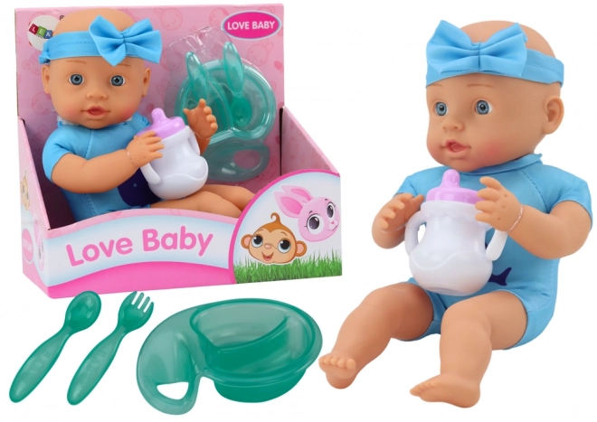 Baby Doll with Feeding Accessories Blue Outfit