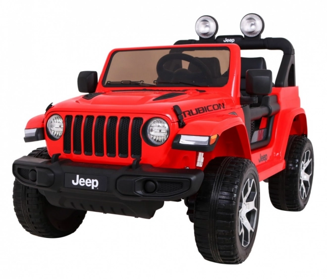 Jeep Wrangler Rubicon battery for kids Red + remote control + MP3 LED radio + EVA wheels