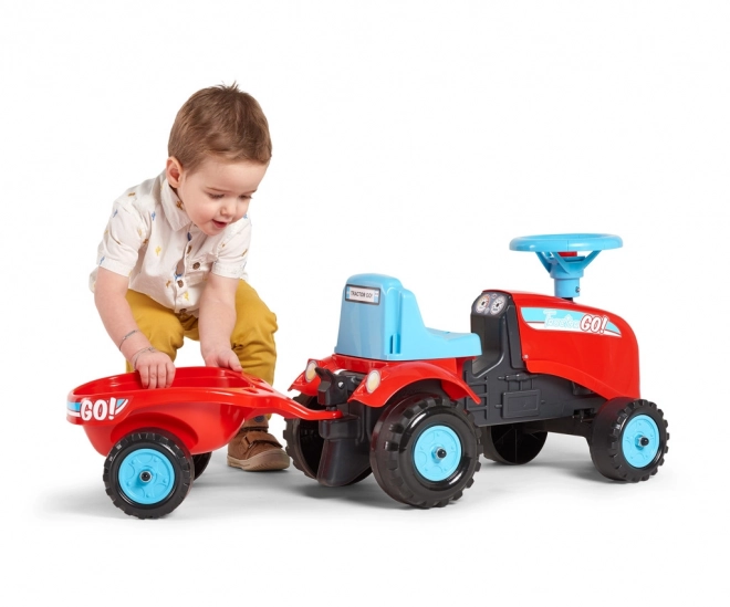 Ride-On - Tractor Go Farm Red with Steering Wheel and Trailer