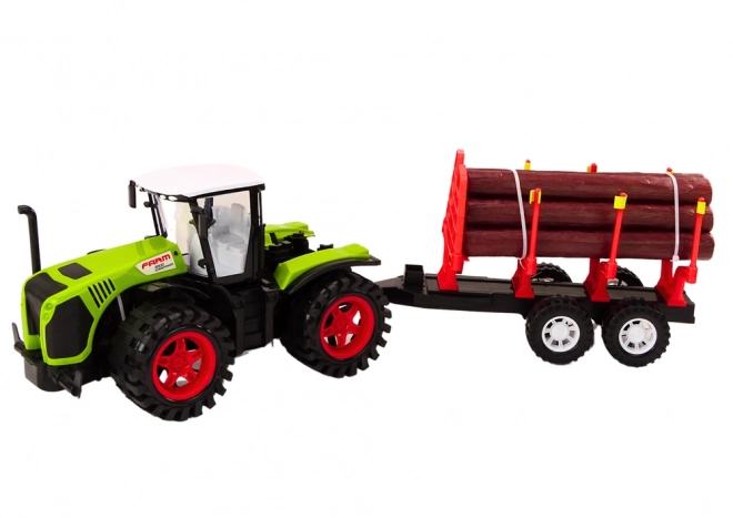 Green Farm Tractor with Log Trailer