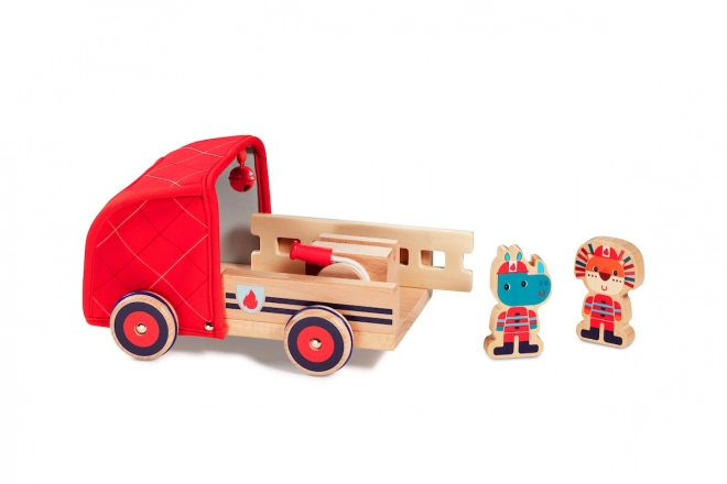 Wooden Fire Truck with Rhino Marius