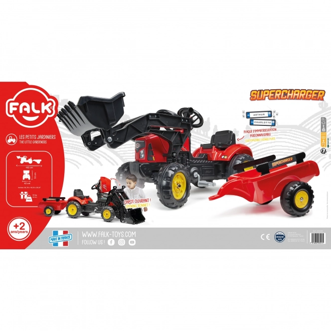 FALK Tractor Pedal 2030M Red Supercharger pedal charger with trailer