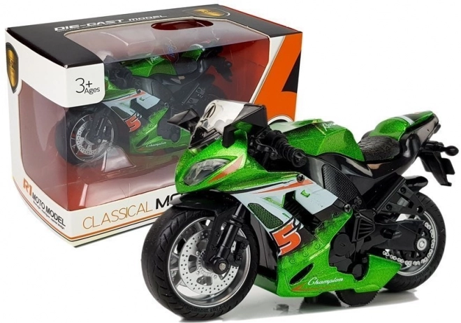 Friction-Powered Motorcycle with Sound Green 1:14