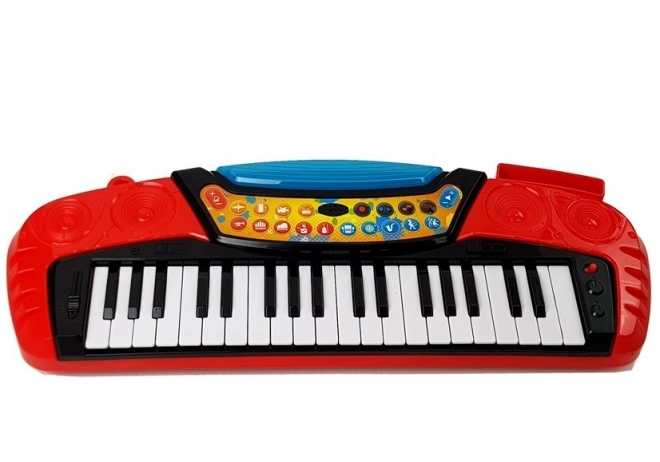 Red 37-key keyboard with stand and seat