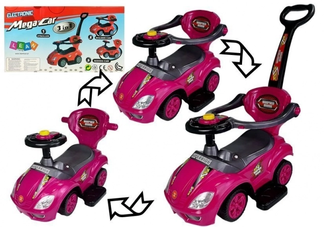 Mega Car 3v1 Push Ride Pink
