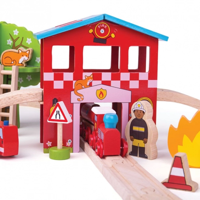 Bigjigs Rail Wooden Fire Station Train Set