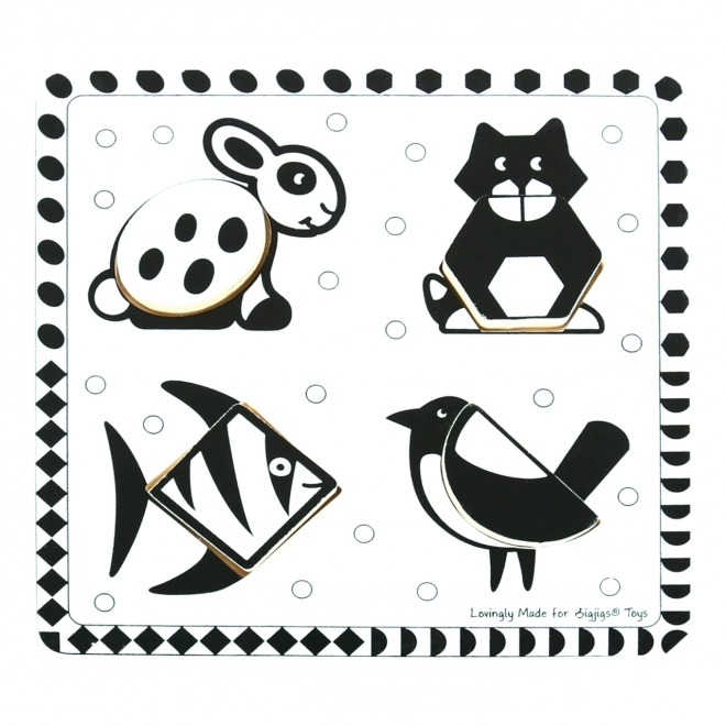 Bigjigs Toys wooden black and white shape puzzle