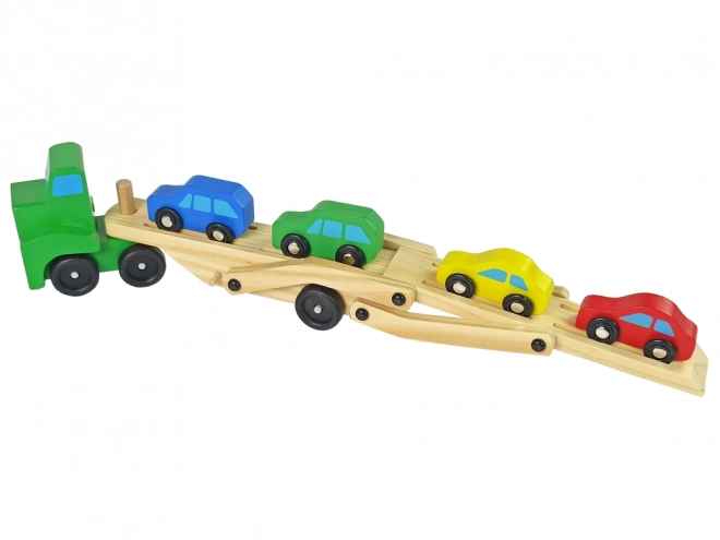 Wooden Green Car Transporter Truck with Cars