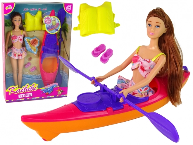 Doll Set with Pink Kayak and Accessories