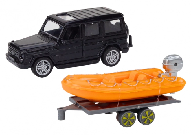 Off-Road Black Vehicle with Orange Boat Trailer