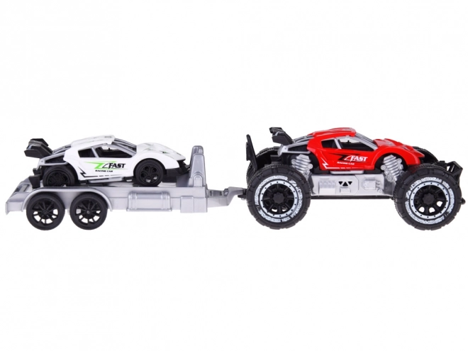 Off-Road Car with Trailer and Sports Car