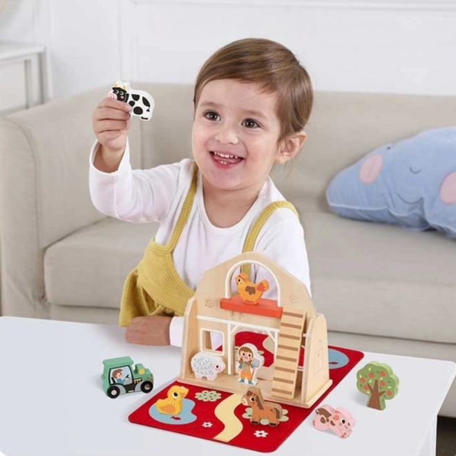 Tooky Toy Dřevěná skládací farma s figurkami zvířátek