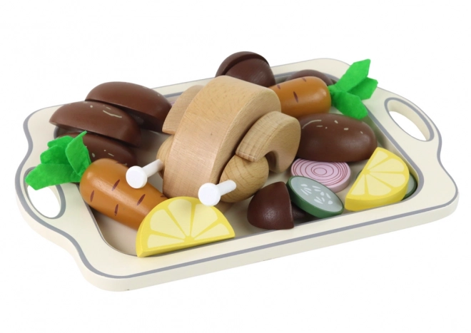 Wooden Dinner Set with Tray and Vegetables