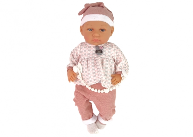 Baby Doll with Pink Pacifier and Feather Blanket