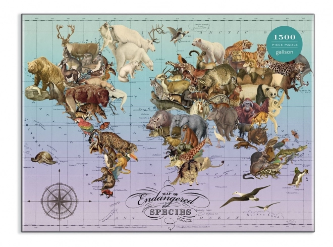 Galison Puzzle Endangered Species Map 1500 Piece