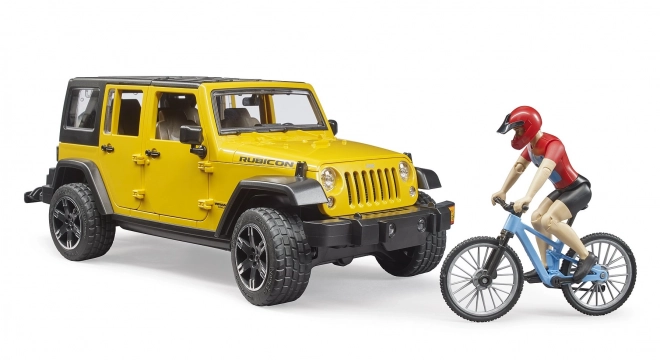 Bruder Jeep Wrangler Rubicon with Cyclist and Bicycle