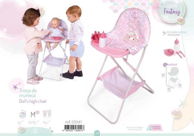 Foldable Doll High Chair with Ocean Fantasy Accessories