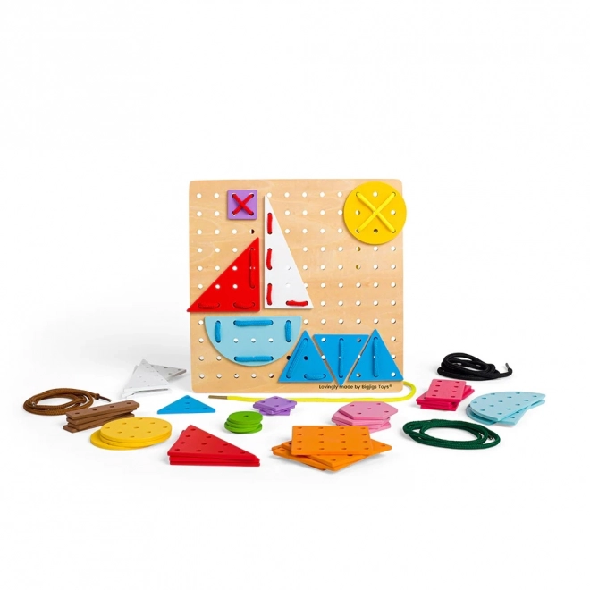 Bigjigs Toys Wooden Lacing Game Geometric Shapes