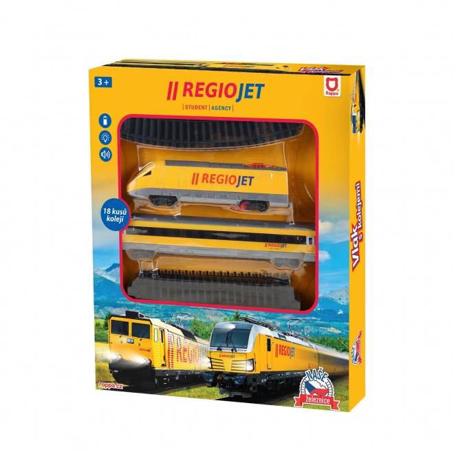 Yellow regiojet train with sound and light