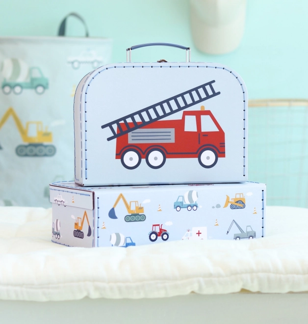 a little lovely company set of two vehicle themed cardboard suitcases