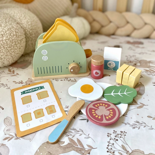 Dřevěný toster pastelový snídaňový set od Tooky Toy
