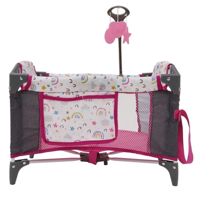 Travel Cot with Carousel for Dolls - Rainbow