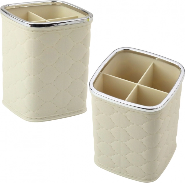 Brush Organizer with Four Compartments, White, 12 × 9.5 cm