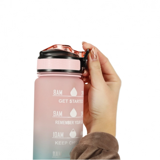 Motivational Water Bottle with Straw and Handle - 1L Pink Blue