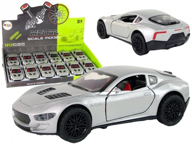 Silver Toy Car with Friction Drive, Lights, and Sounds