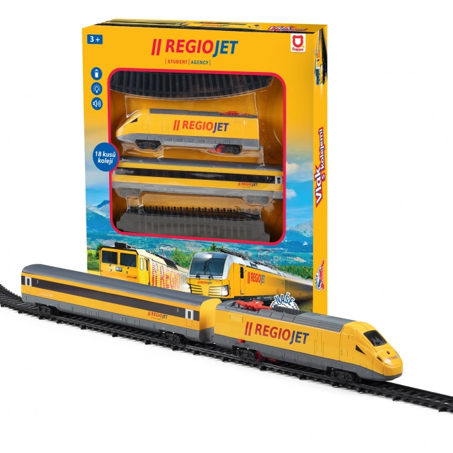 Yellow regiojet train with sound and light