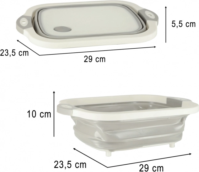 Collapsible silicone bowl with a drain and chopping board