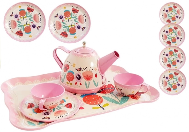 Tea Set with Cups, Teapot, and Saucers - 14 Pieces