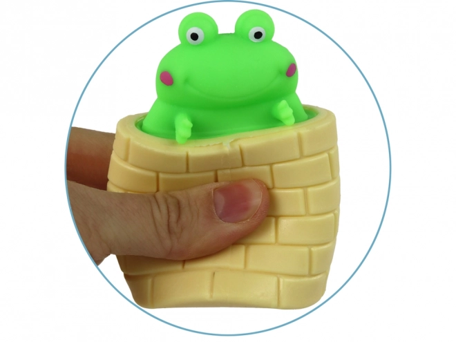 Stress Relief Green Frog Toy Jumping From Barrel