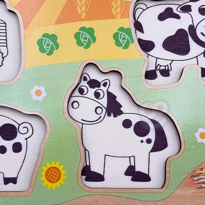 Puzzle in legno Fattoria Montessori con pomelli di Woopie Green